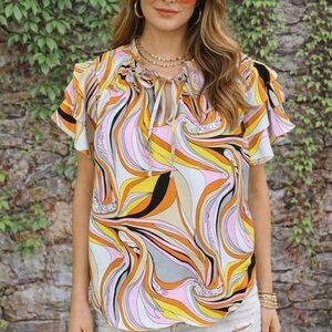 BEFORE YOU WITH LOVE Multicolor Ruffle Sleeve Blouse, S